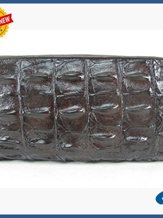 Crocodile Tail Skin Bifold — Braided Edges, Chain-Ready Genuine Crocodile Leather Zip Around Continental Wallet 12 Card Slots